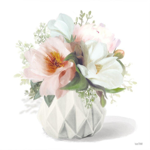 Posies in Pink Black Modern Wood Framed Art Print with Double Matting by House Fenway
