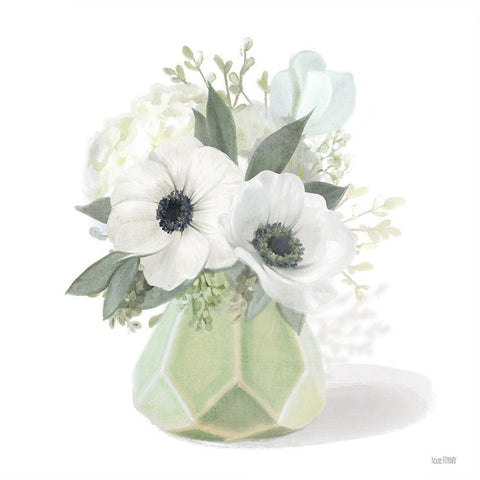 Posies in Green Black Modern Wood Framed Art Print with Double Matting by House Fenway