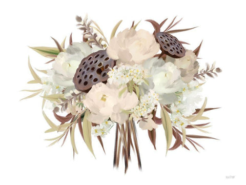 Autumn Boho Bouquet Black Ornate Wood Framed Art Print with Double Matting by House Fenway