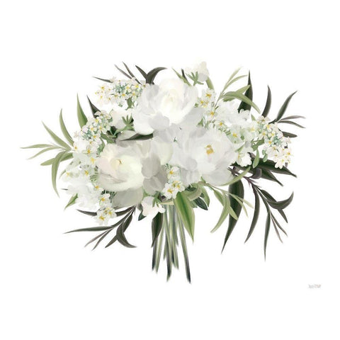 White Boho Bouquet Gold Ornate Wood Framed Art Print with Double Matting by House Fenway