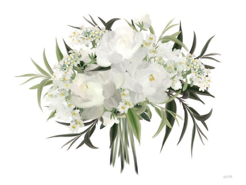 White Boho Bouquet Black Ornate Wood Framed Art Print with Double Matting by House Fenway