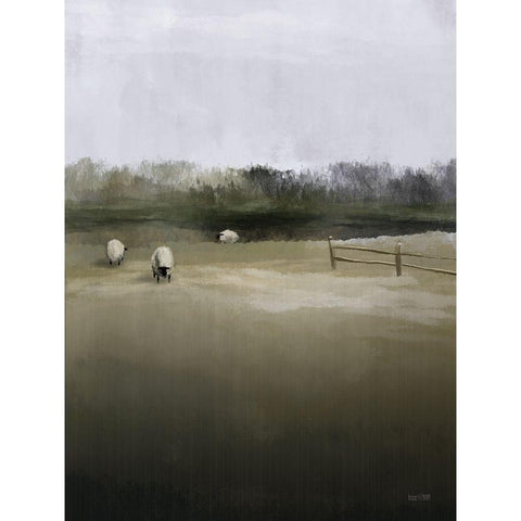 Countryside Flock Black Modern Wood Framed Art Print with Double Matting by House Fenway