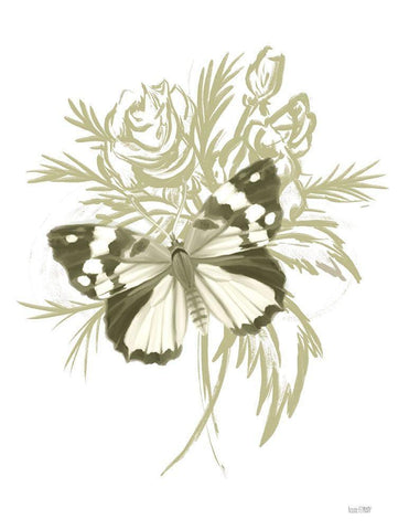 Sage Butterfly Black Ornate Wood Framed Art Print with Double Matting by House Fenway