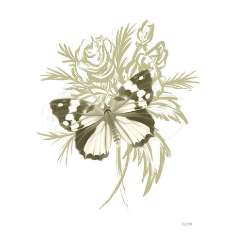 Sage Butterfly White Modern Wood Framed Art Print by House Fenway