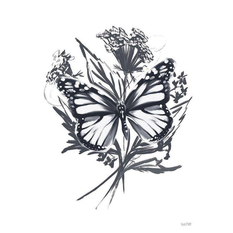 Black And White Butterfly White Modern Wood Framed Art Print by House Fenway
