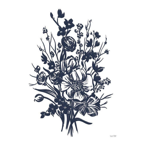 Blues in Blossom II Black Modern Wood Framed Art Print with Double Matting by House Fenway