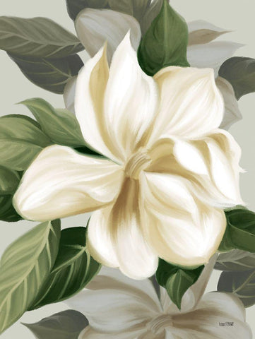 Magnolia Blossoms II White Modern Wood Framed Art Print with Double Matting by House Fenway