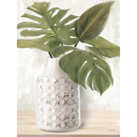 Ivory Monstera Stem Gold Ornate Wood Framed Art Print with Double Matting by House Fenway