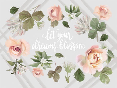 Let Your Dreams Blossom White Modern Wood Framed Art Print with Double Matting by House Fenway