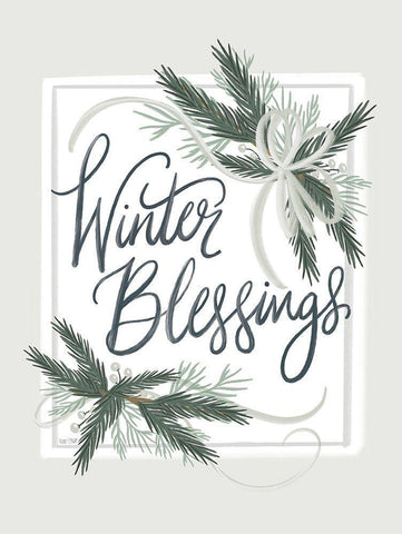 Winter Blessings White Modern Wood Framed Art Print with Double Matting by House Fenway