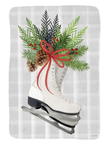 Christmas Skates White Modern Wood Framed Art Print with Double Matting by House Fenway