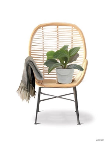 Plant Lover Boho Chair White Modern Wood Framed Art Print with Double Matting by House Fenway