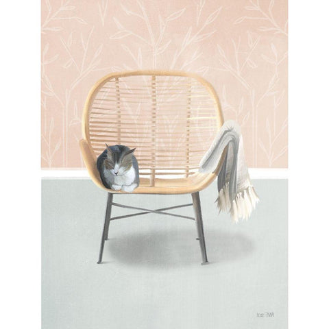 Nap Time Gray and White Cat White Modern Wood Framed Art Print by House Fenway