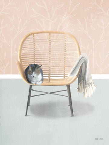 Nap Time Gray and White Cat White Modern Wood Framed Art Print with Double Matting by House Fenway