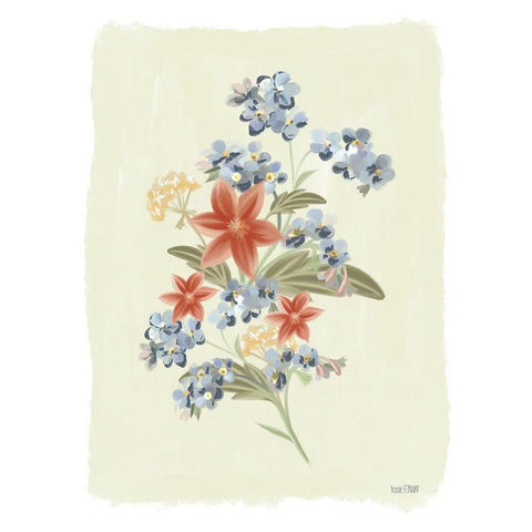 Forget Me Not Floral Black Modern Wood Framed Art Print with Double Matting by House Fenway