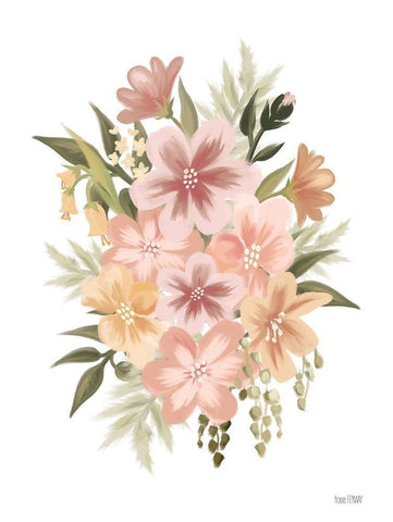 Peachy Petals White Modern Wood Framed Art Print with Double Matting by House Fenway