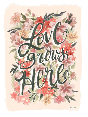 Love Grows Here White Modern Wood Framed Art Print with Double Matting by House Fenway