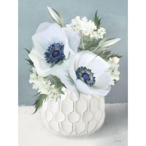 Anemones in Blue II Black Modern Wood Framed Art Print with Double Matting by House Fenway
