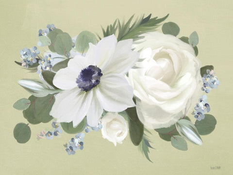 Anemone in Sage I White Modern Wood Framed Art Print with Double Matting by House Fenway