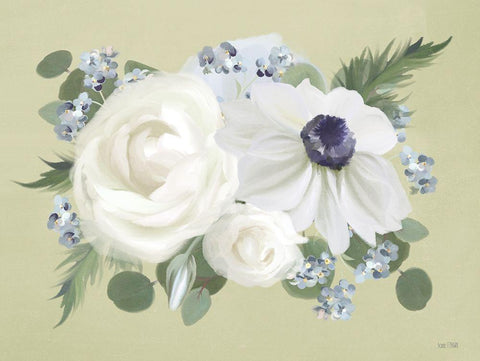 Anemone in Sage II White Modern Wood Framed Art Print with Double Matting by House Fenway