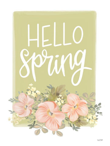 Hello Spring Floral White Modern Wood Framed Art Print with Double Matting by House Fenway