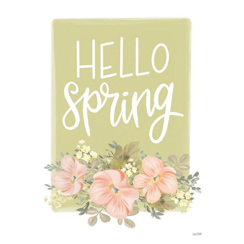 Hello Spring Floral Gold Ornate Wood Framed Art Print with Double Matting by House Fenway