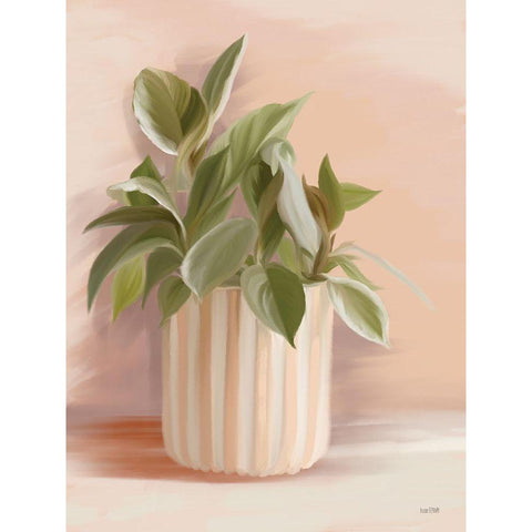 Striped Bohemian Plant I Black Modern Wood Framed Art Print with Double Matting by House Fenway