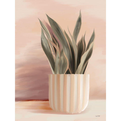 Striped Bohemian Plant II Black Modern Wood Framed Art Print with Double Matting by House Fenway