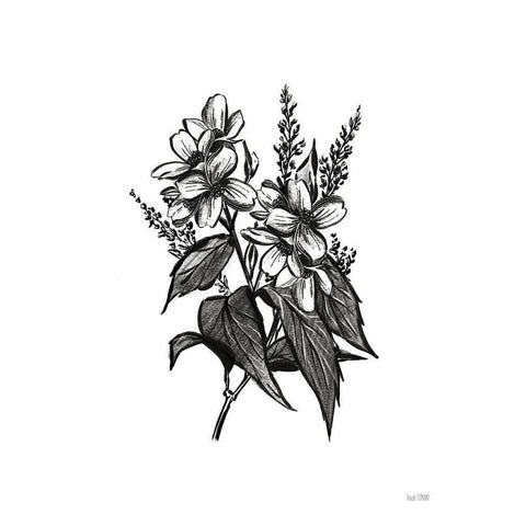 Pen and Ink Wildflower I White Modern Wood Framed Art Print by House Fenway