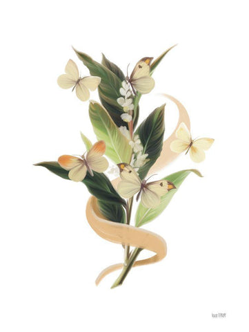 Wildflowers and Butterflies I Black Ornate Wood Framed Art Print with Double Matting by House Fenway