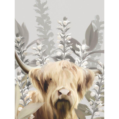 Hairy Highland in the Field Gold Ornate Wood Framed Art Print with Double Matting by House Fenway