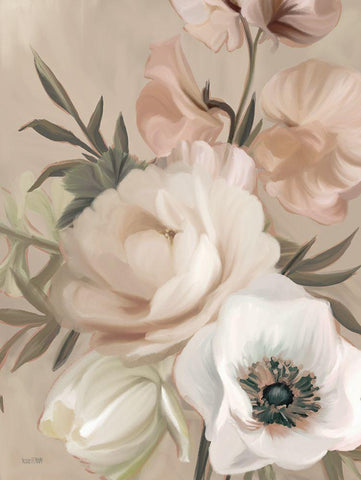 Blush Peony Bouquet White Modern Wood Framed Art Print with Double Matting by House Fenway