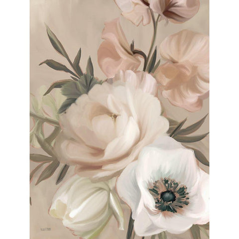 Blush Peony Bouquet Black Modern Wood Framed Art Print with Double Matting by House Fenway