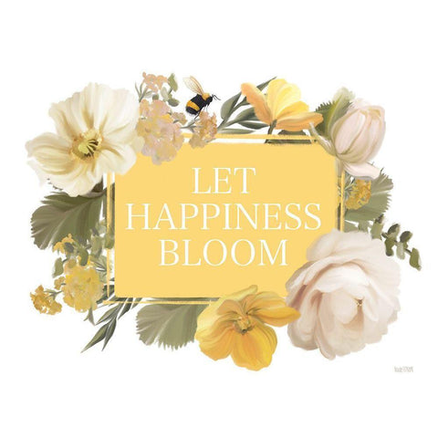 Let Happiness Bloom Black Modern Wood Framed Art Print by House Fenway