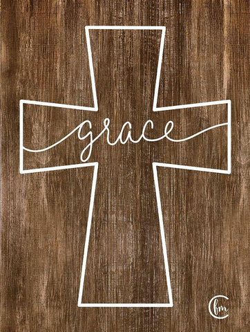 Grace Cross White Modern Wood Framed Art Print with Double Matting by Fearfully Made Creations