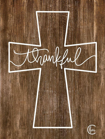 Thankful Cross White Modern Wood Framed Art Print with Double Matting by Fearfully Made Creations