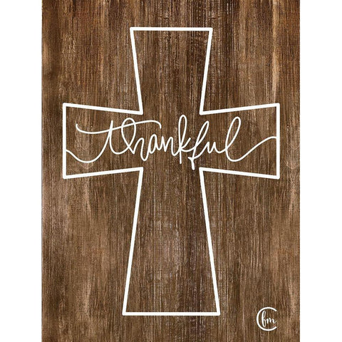 Thankful Cross Black Modern Wood Framed Art Print with Double Matting by Fearfully Made Creations