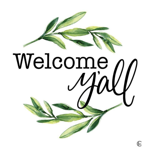 Welcome Yall White Modern Wood Framed Art Print by Fearfully Made Creations