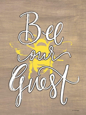 Bee Our Guest White Modern Wood Framed Art Print with Double Matting by Fearfully Made Creations