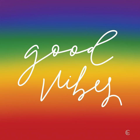 Rainbow Good Vibes White Modern Wood Framed Art Print with Double Matting by Fearfully Made Creations