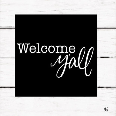 Welcome Yall     White Modern Wood Framed Art Print with Double Matting by Fearfully Made Creations