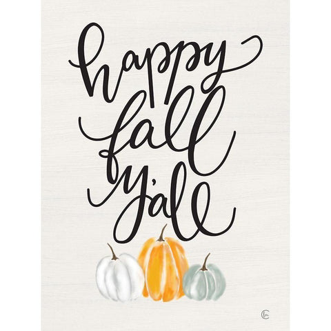 Happy Fall Yall Black Modern Wood Framed Art Print with Double Matting by Fearfully Made Creations