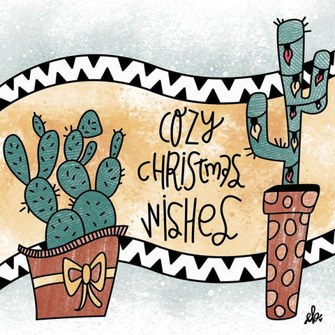 Cactus Cozy Christmas Wishes White Modern Wood Framed Art Print by Barrett, Erin