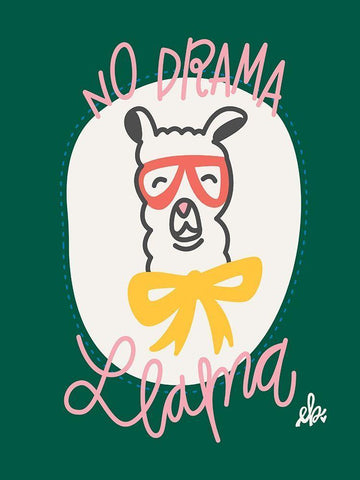 No Drama Llama White Modern Wood Framed Art Print with Double Matting by Barrett, Erin