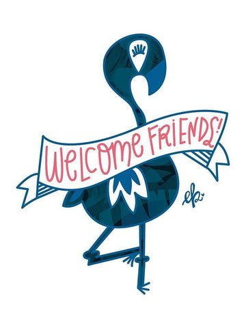 Flamingo Welcome Friends Black Ornate Wood Framed Art Print with Double Matting by Barrett, Erin