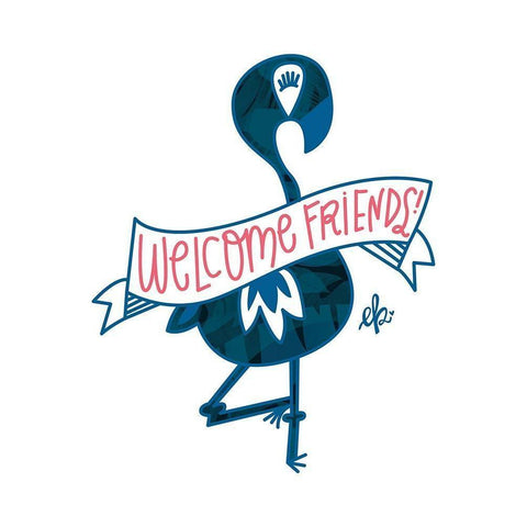 Flamingo Welcome Friends Black Modern Wood Framed Art Print by Barrett, Erin