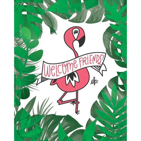 Flamingo Welcome Friends Black Modern Wood Framed Art Print with Double Matting by Barrett, Erin
