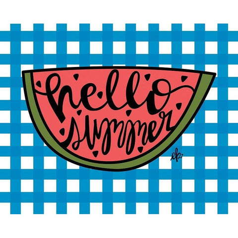 Hello Summer Watermelon Gold Ornate Wood Framed Art Print with Double Matting by Barrett, Erin