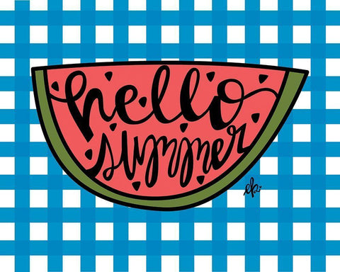 Hello Summer Watermelon Black Ornate Wood Framed Art Print with Double Matting by Barrett, Erin