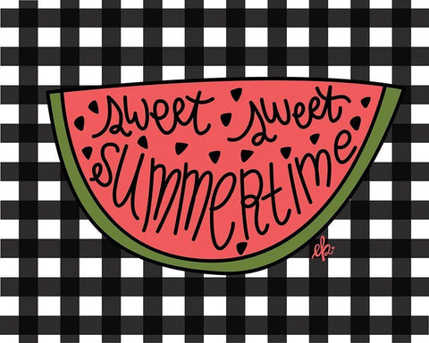 Sweet Summertime Watermelon Black Ornate Wood Framed Art Print with Double Matting by Barrett, Erin